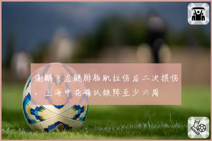 谢鹏飞左腿腓肠肌拉伤后二次损伤，上海申花确认缺阵至少六周